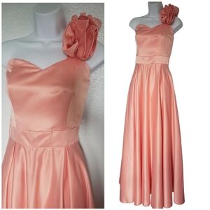 YoJani Atelier Peach One Shoulder Sweetheart Party Dress, Custom Made, Handmade